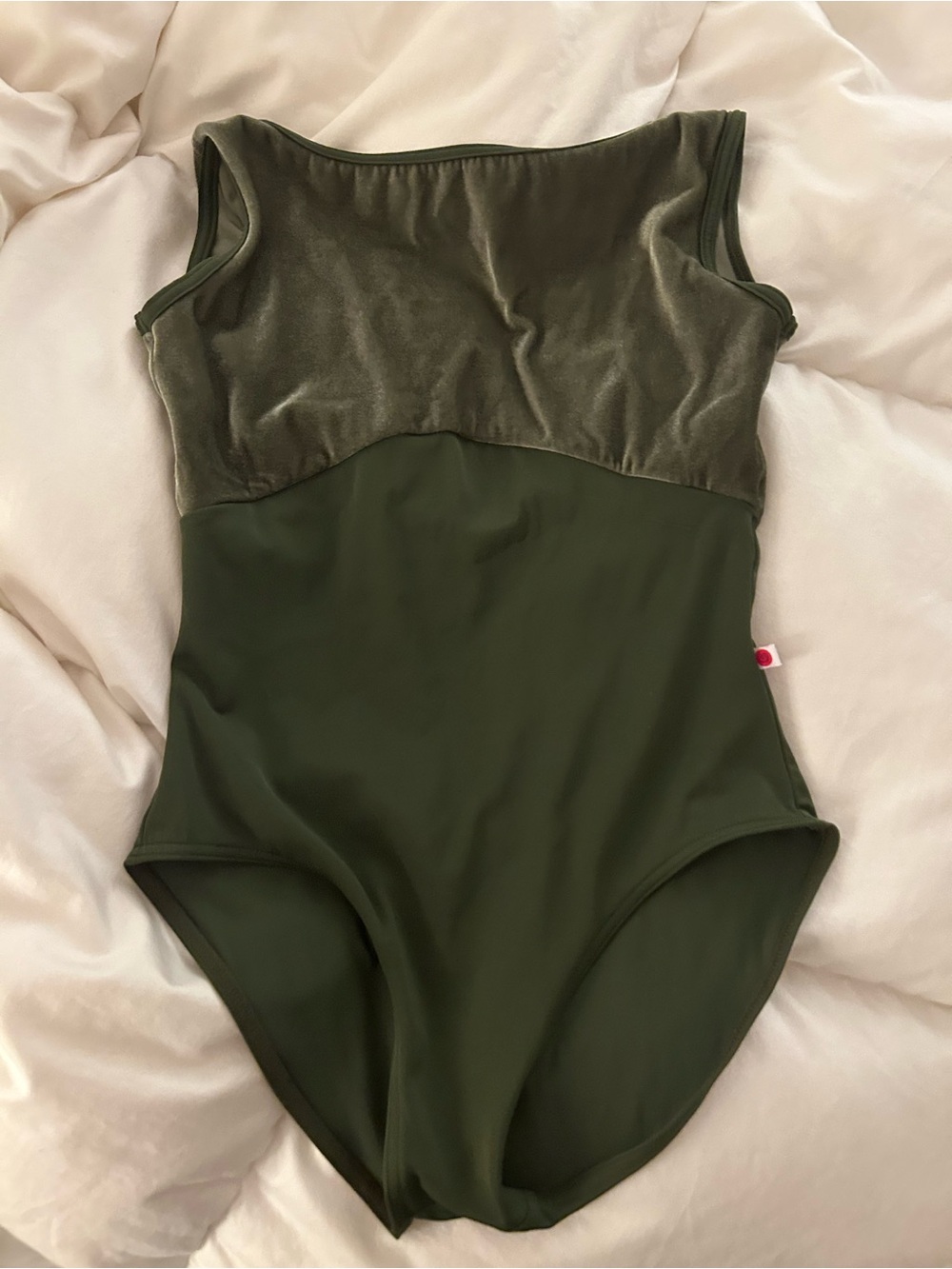 Yumiko Sofiane Olive Green Velvet Duo Leotard Large